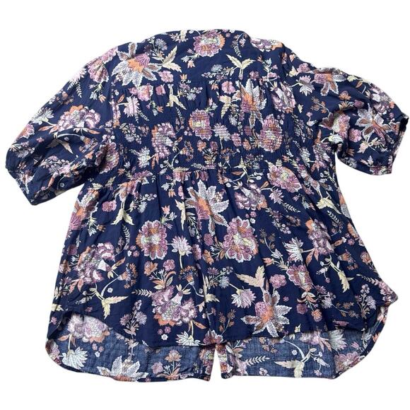 Knox Rose XXL Boho Floral Tunic Top Navy Smocked Peasant Blouse Flowy Rayo - Picture 8 of 8